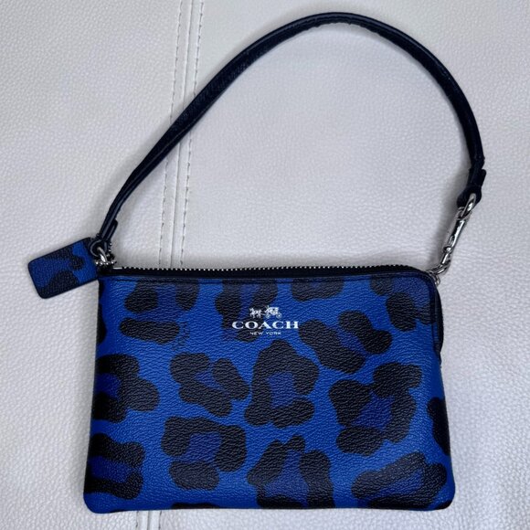 Coach Handbags - Coach Wristlet Wallet Bag | Ocelot Leopard Print | Blue & Black